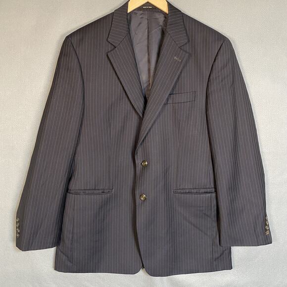 Lauren Ralph Lauren Mens Blazer Size 41R 100% Wool Black Pinstripe Single Breast - Picture 1 of 13